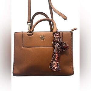Anne Klein Brown Satchel with Patterned Scarf